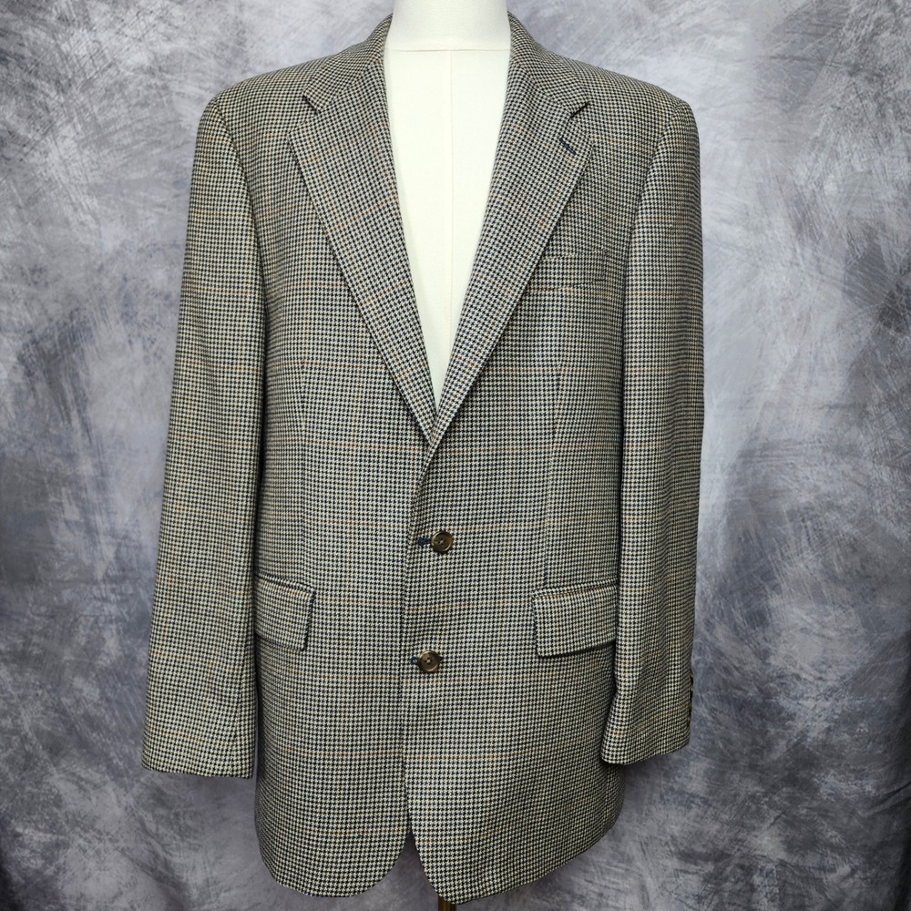Chaps Ralph Lauren Silk Wool Blazer Mens 42R Houndstooth Windowpane Sport Coat